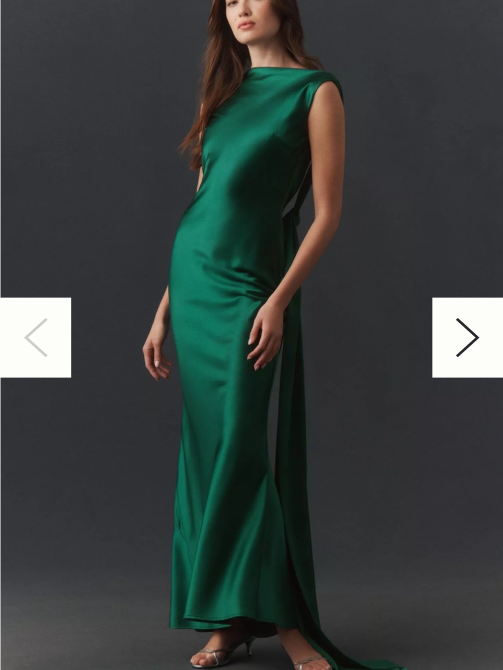 Sau Lee Calli Backless Satin Evening Gown in Emerald Green